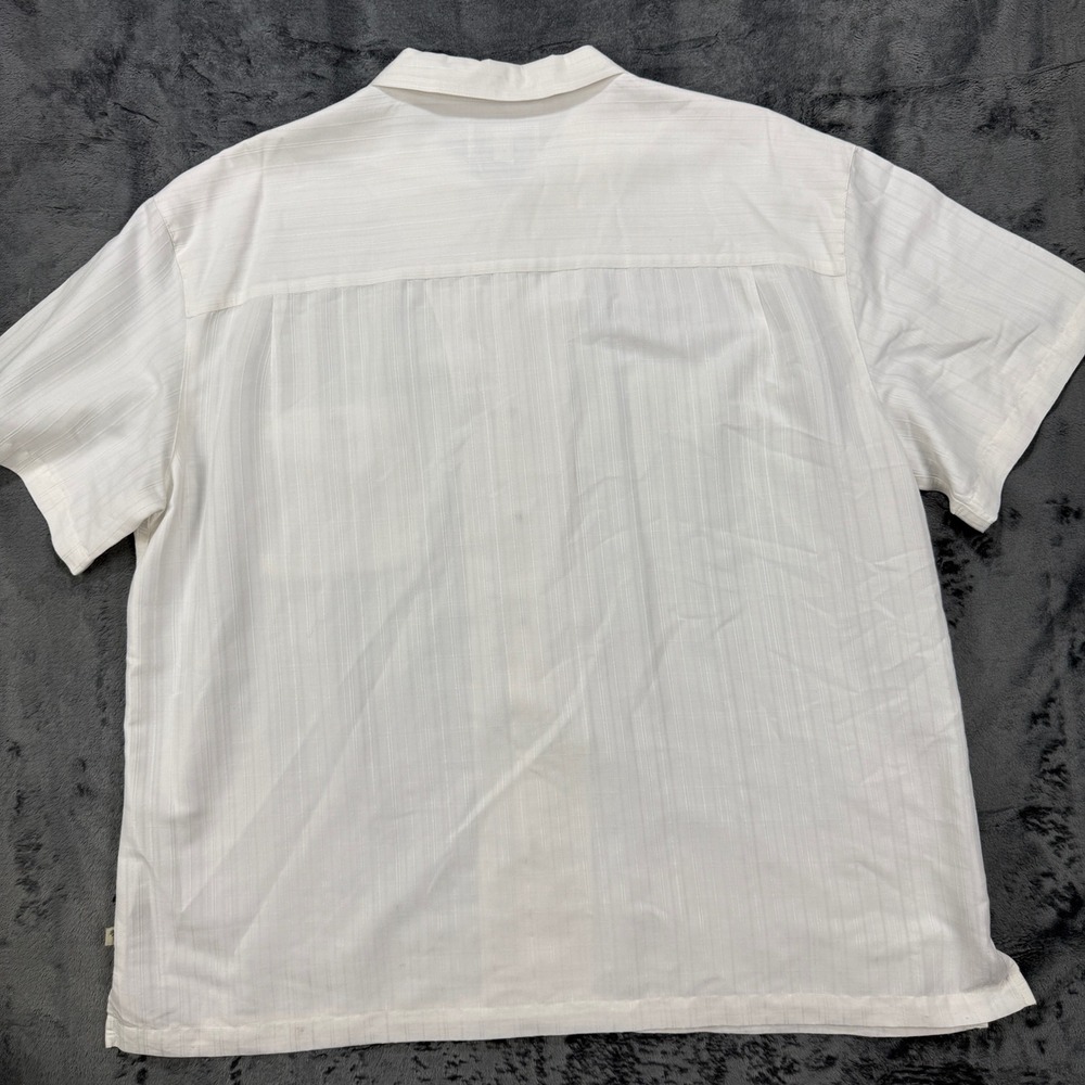 Island Shores Button Up Shirt Mens XXL‎ White Textured Stripe Short Sleeve - Picture 6 of 10